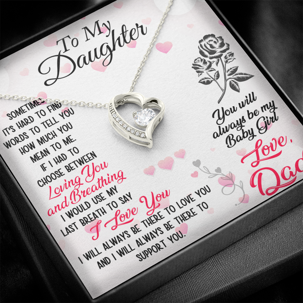 Proud Dad to Daughter Forever Love Necklace Gift for Birthday, Christmas, Back to School, Wedding or any Special Occasions. Best Gift from Father