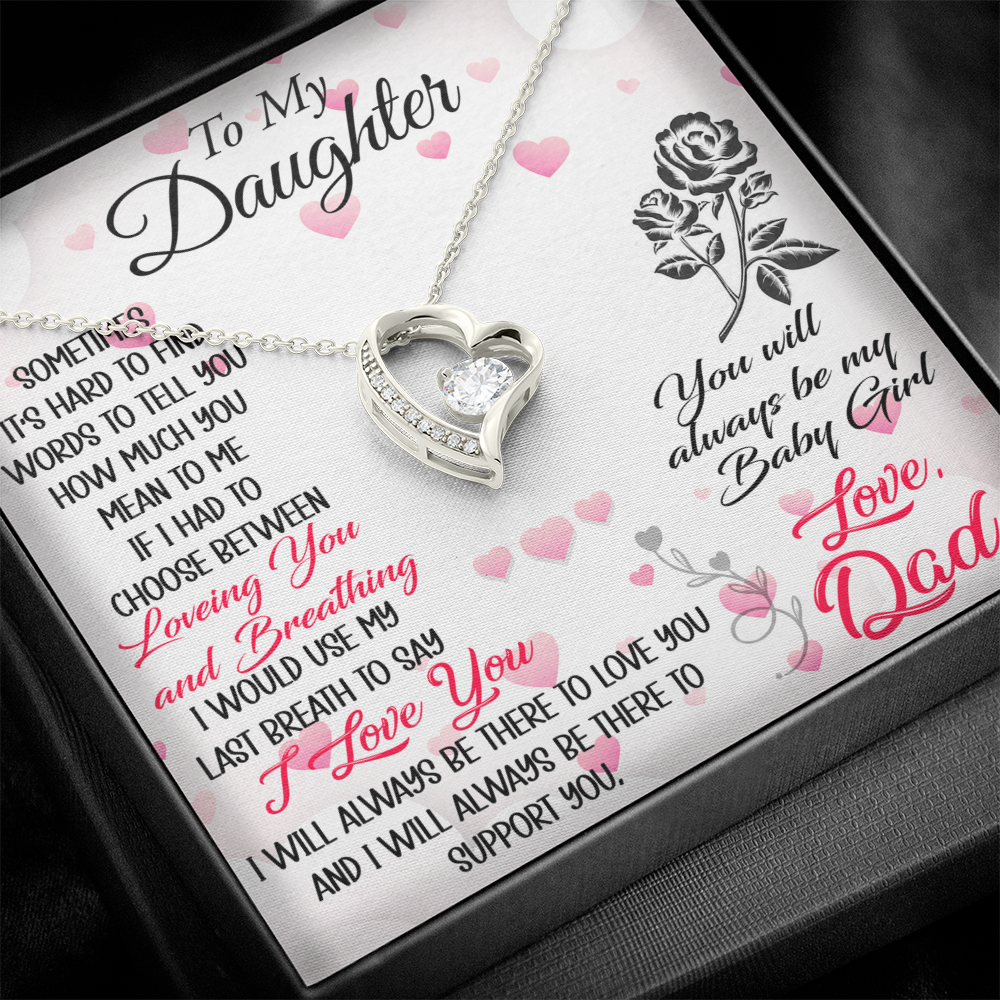 Proud Dad to Daughter Forever Love Necklace Gift for Birthday, Christmas, Back to School, Wedding or any Special Occasions. Best Gift from Father
