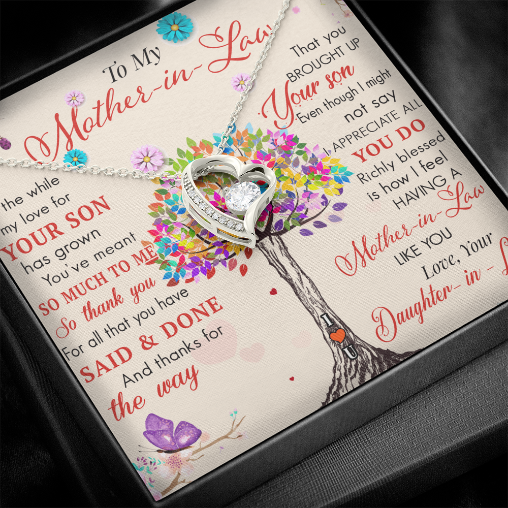 To My Mother in Law Forever Love Heart Necklace - Luxury Family Matching Gift from Daughter in Law for Birthday, Mother's Day, Christmas, or any Special Occasion