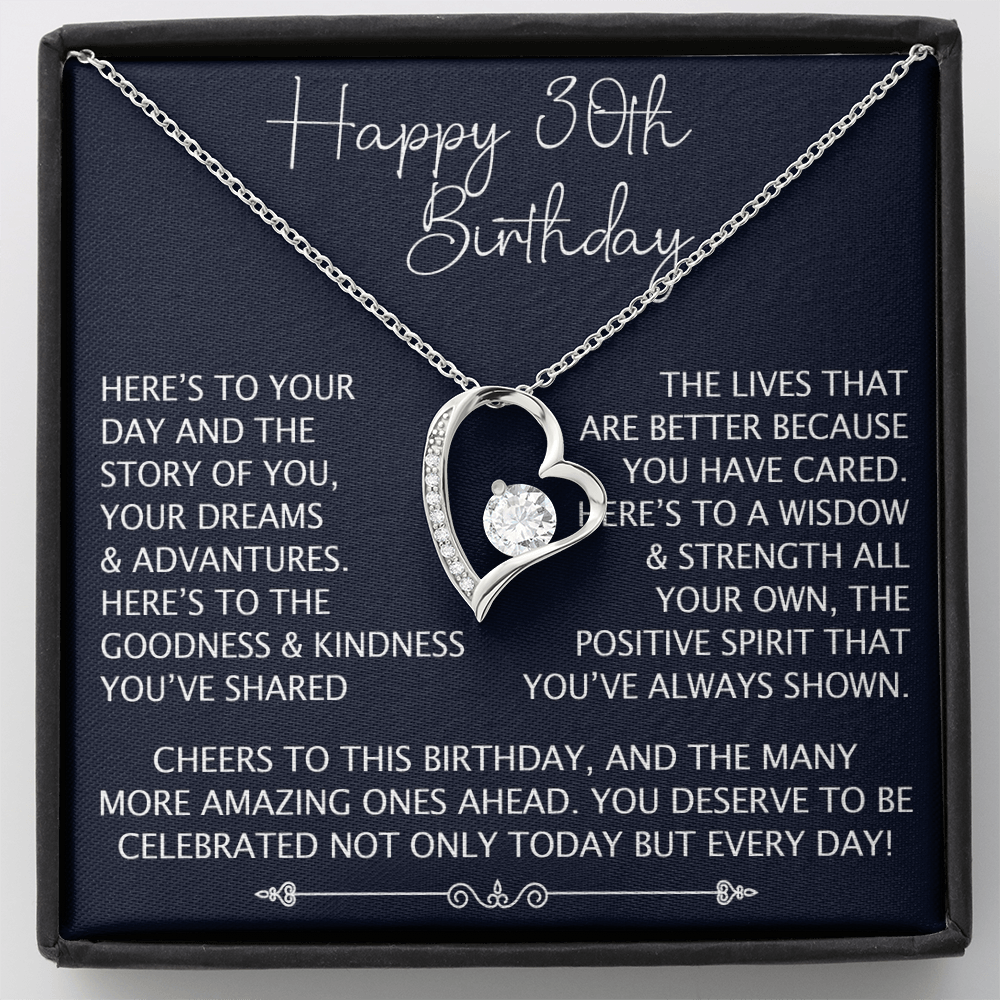 30th Birthday Gift for Her, Forever Love Heart Necklace, 30th Birthday Jewelry, Turning 30 Keepsake Gift for