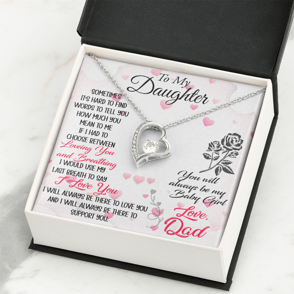 Proud Dad to Daughter Forever Love Necklace Gift for Birthday, Christmas, Back to School, Wedding or any Special Occasions. Best Gift from Father