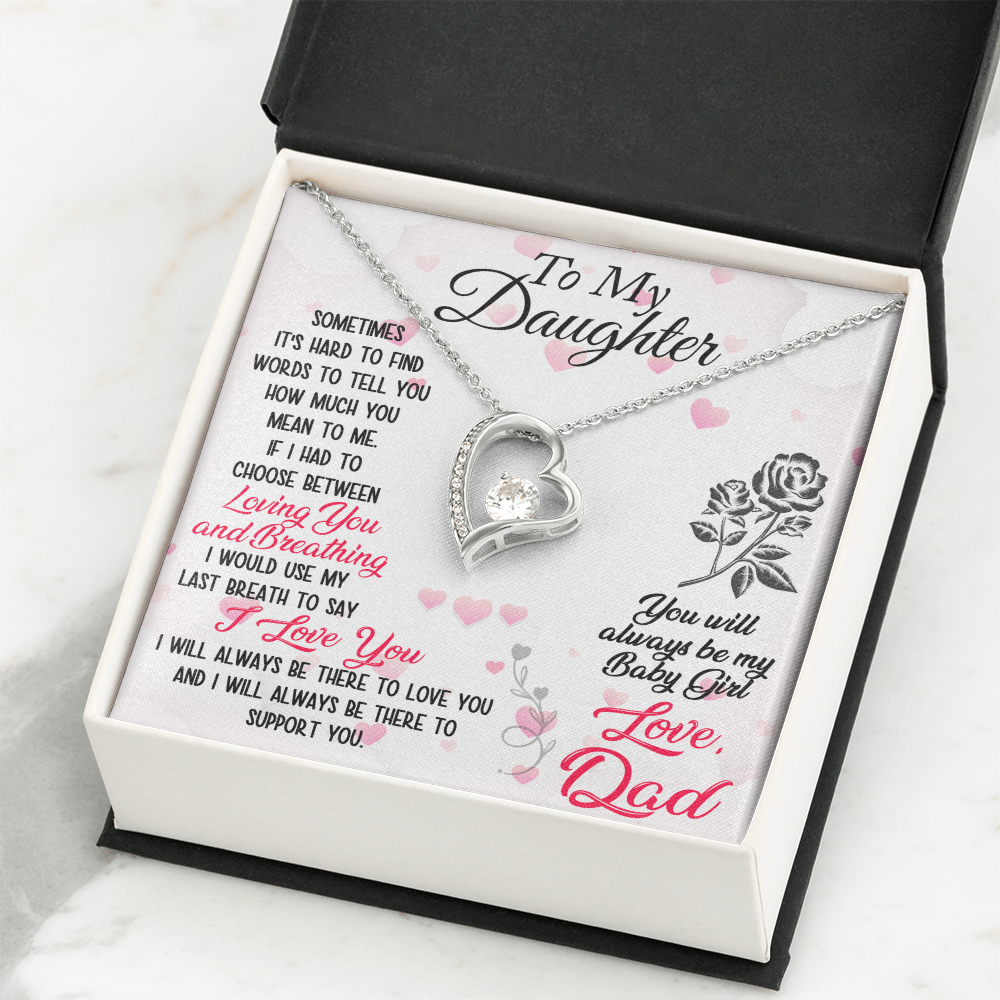 Proud Dad to Daughter Forever Love Necklace Gift for Birthday, Christmas, Back to School, Wedding or any Special Occasions. Best Gift from Father