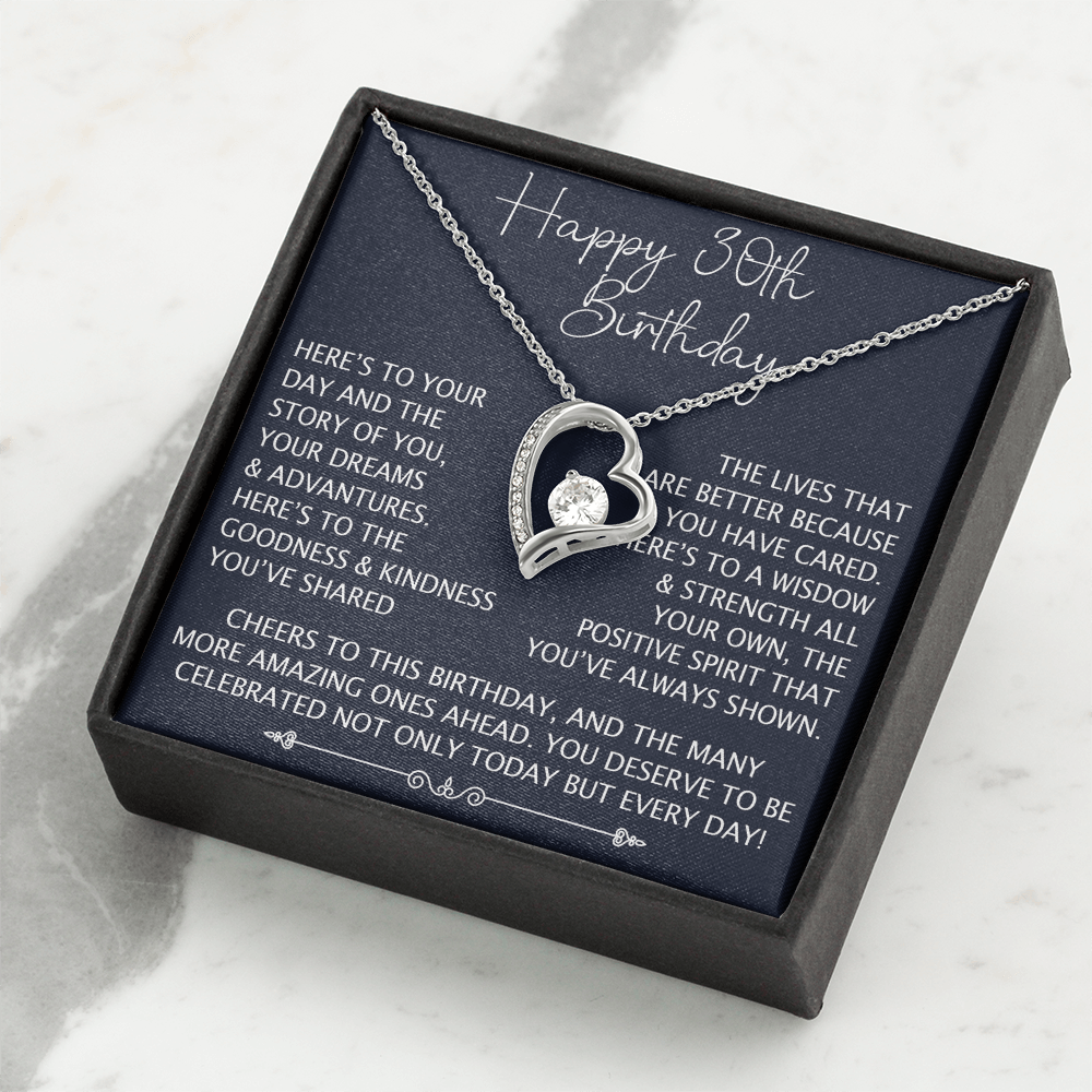 30th Birthday Gift for Her, Forever Love Heart Necklace, 30th Birthday Jewelry, Turning 30 Keepsake Gift for