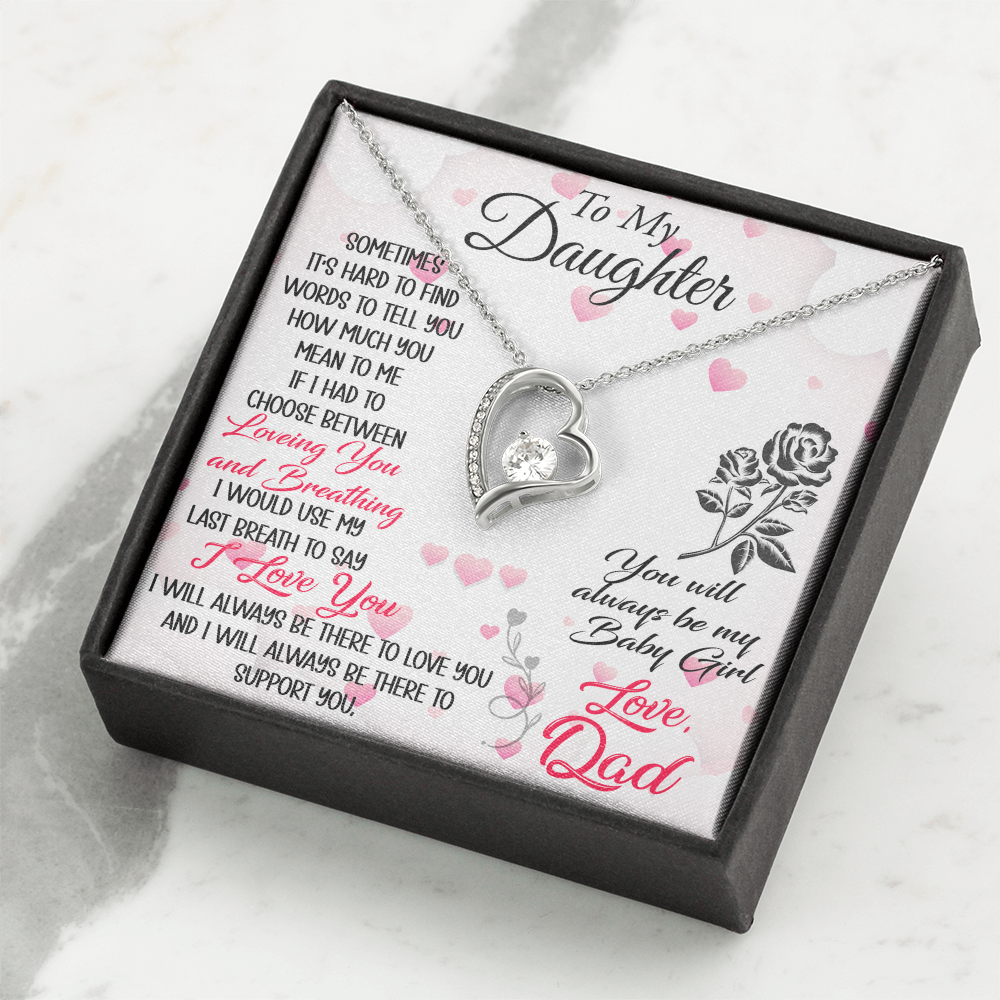 Proud Dad to Daughter Forever Love Necklace Gift for Birthday, Christmas, Back to School, Wedding or any Special Occasions. Best Gift from Father