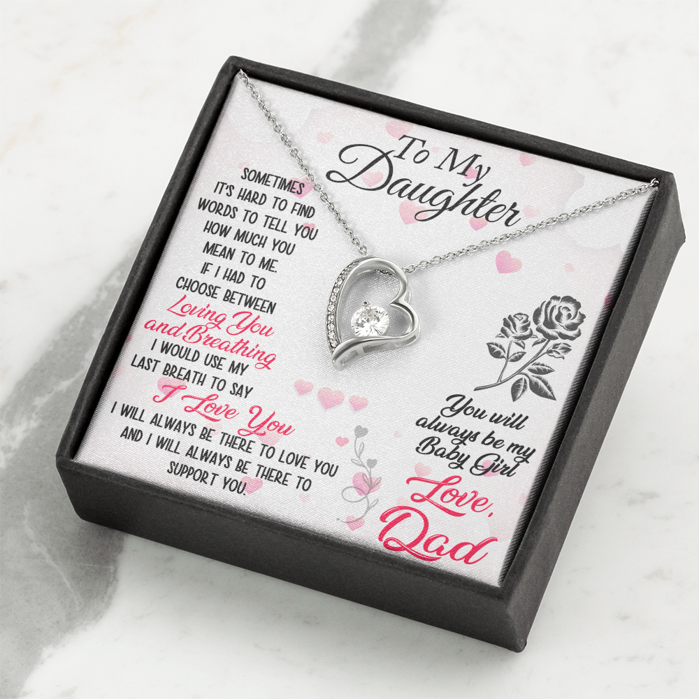 Proud Dad to Daughter Forever Love Necklace Gift for Birthday, Christmas, Back to School, Wedding or any Special Occasions. Best Gift from Father