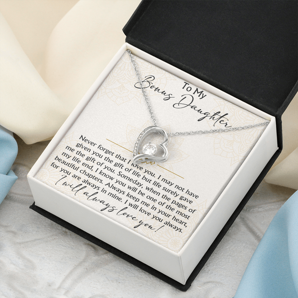 To My Bonus Daughter Forever Love Heart necklace - Birthday Xmas Gift from Bonus Mom Dad