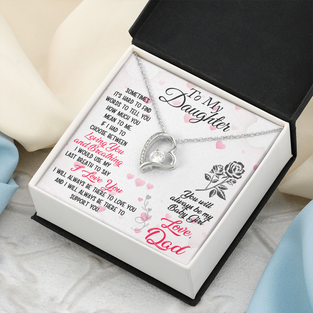Proud Dad to Daughter Forever Love Necklace Gift for Birthday, Christmas, Back to School, Wedding or any Special Occasions. Best Gift from Father
