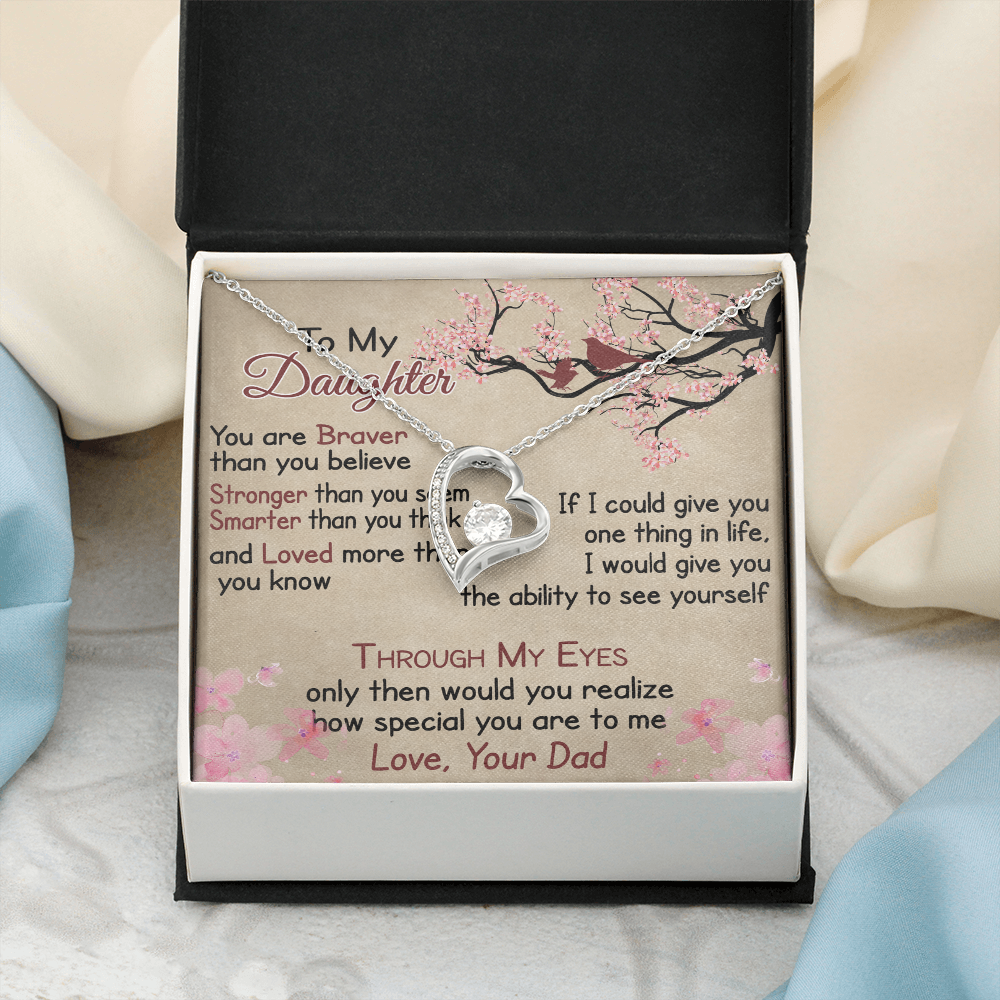 To My Daughter Gift from Dad - Forever Love Necklace for Your Princess, Little Girl Present