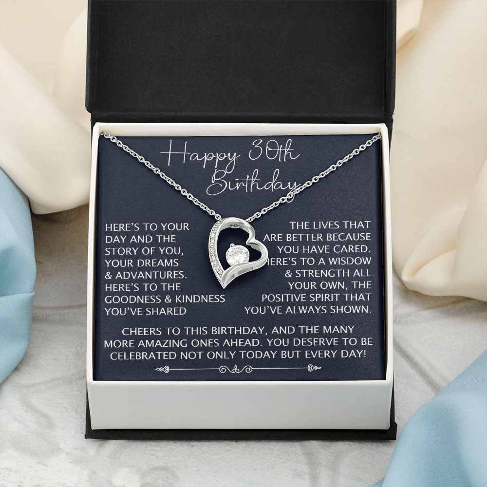 30th Birthday Gift for Her, Forever Love Heart Necklace, 30th Birthday Jewelry, Turning 30 Keepsake Gift for