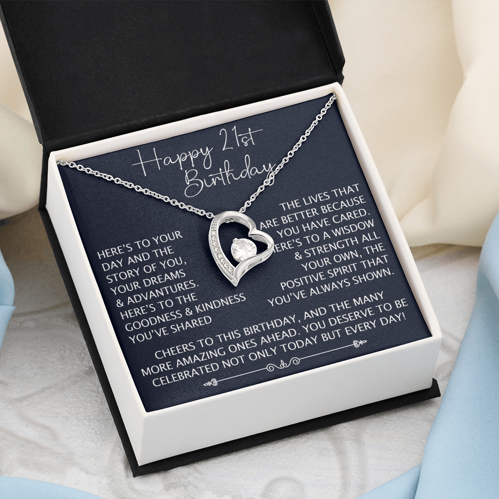 21st Birthday Gift for Her, Forever Love Heart Necklace, 21st Birthday Jewelry, Turning 21 Keepsake Gift