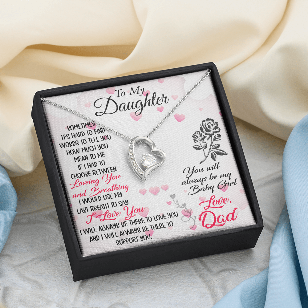 Proud Dad to Daughter Forever Love Necklace Gift for Birthday, Christmas, Back to School, Wedding or any Special Occasions. Best Gift from Father