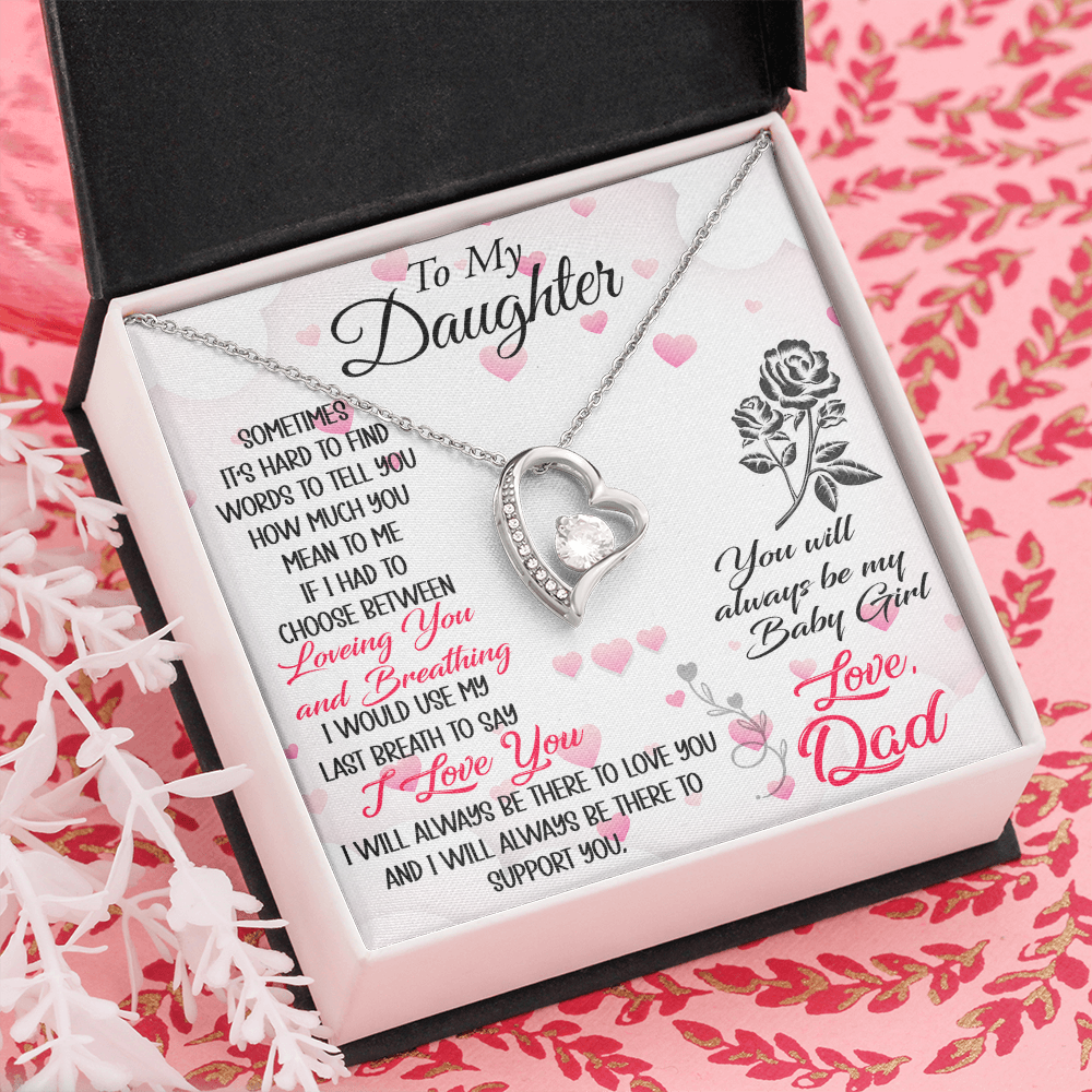Proud Dad to Daughter Forever Love Necklace Gift for Birthday, Christmas, Back to School, Wedding or any Special Occasions. Best Gift from Father
