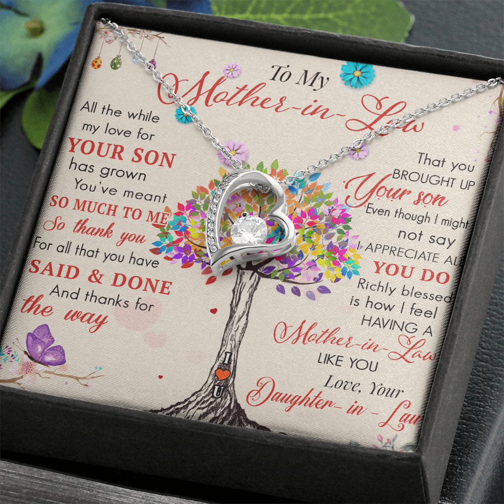 To My Mother in Law Forever Love Heart Necklace - Luxury Family Matching Gift from Daughter in Law for Birthday, Mother's Day, Christmas, or any Special Occasion