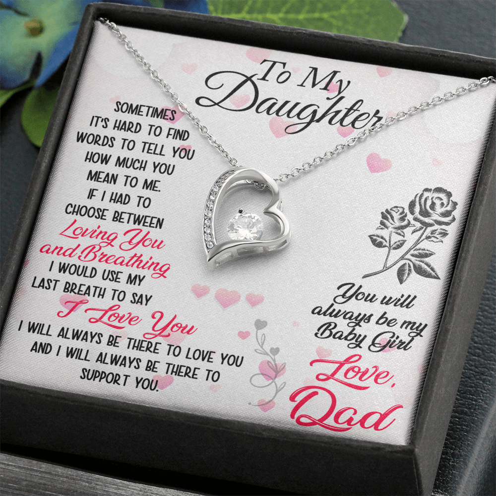Proud Dad to Daughter Forever Love Necklace Gift for Birthday, Christmas, Back to School, Wedding or any Special Occasions. Best Gift from Father