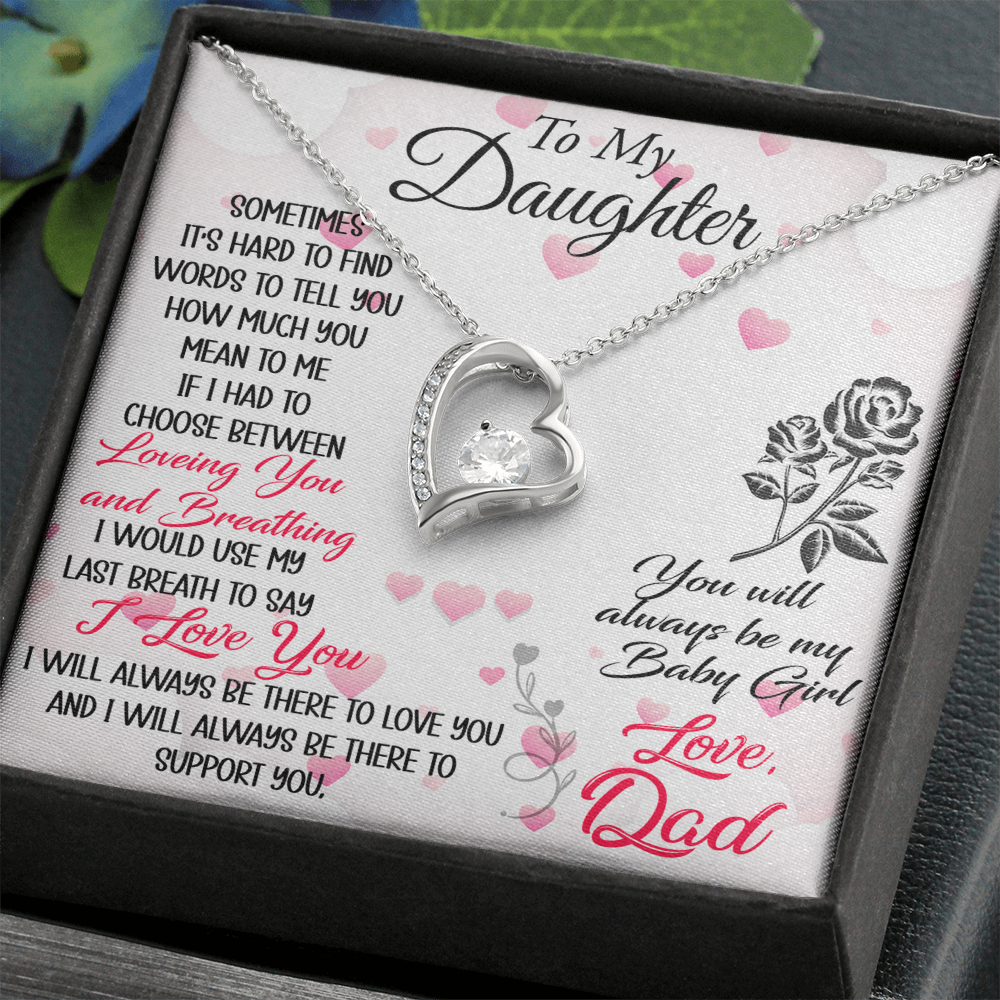 Proud Dad to Daughter Forever Love Necklace Gift for Birthday, Christmas, Back to School, Wedding or any Special Occasions. Best Gift from Father