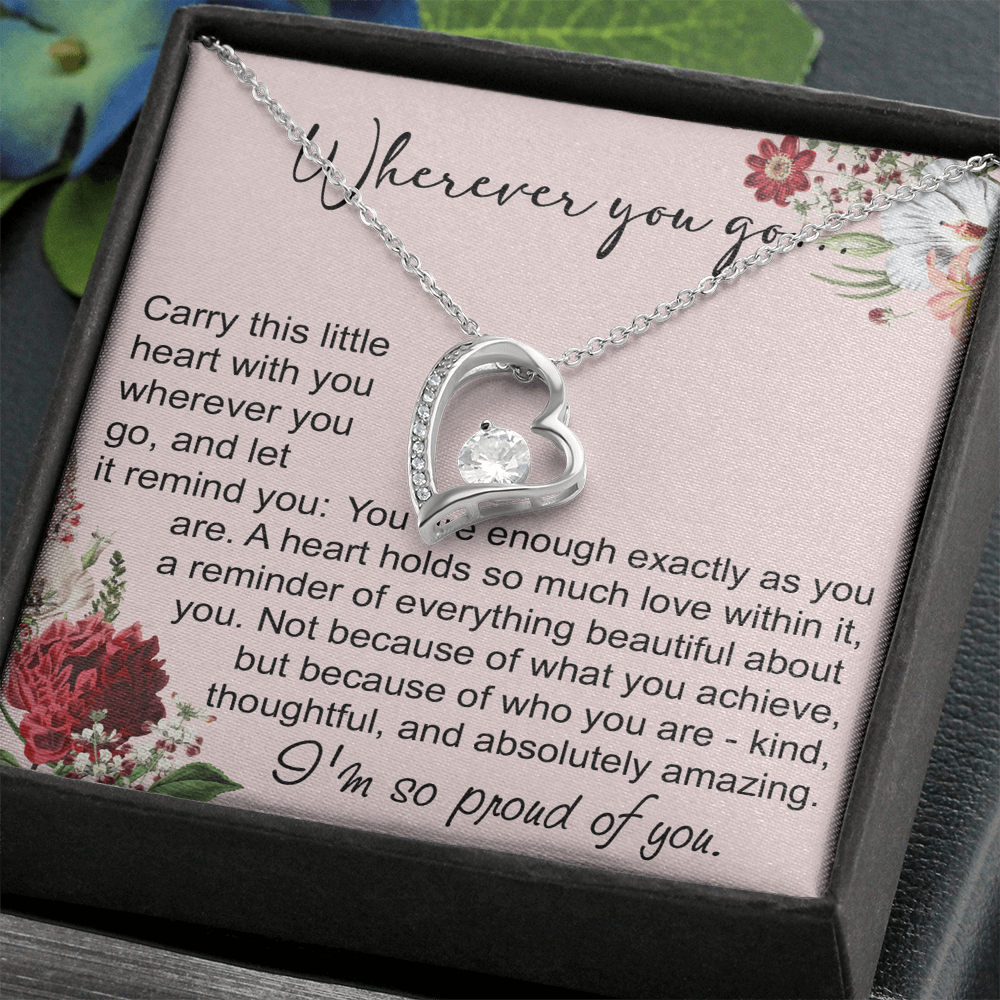 Off To College Forever Heart Necklace For Daughter, Going Away Gift, Long Distance Keepsake