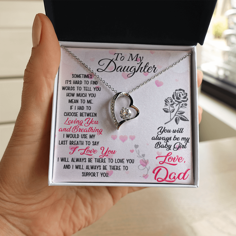 Proud Dad to Daughter Forever Love Necklace Gift for Birthday, Christmas, Back to School, Wedding or any Special Occasions. Best Gift from Father