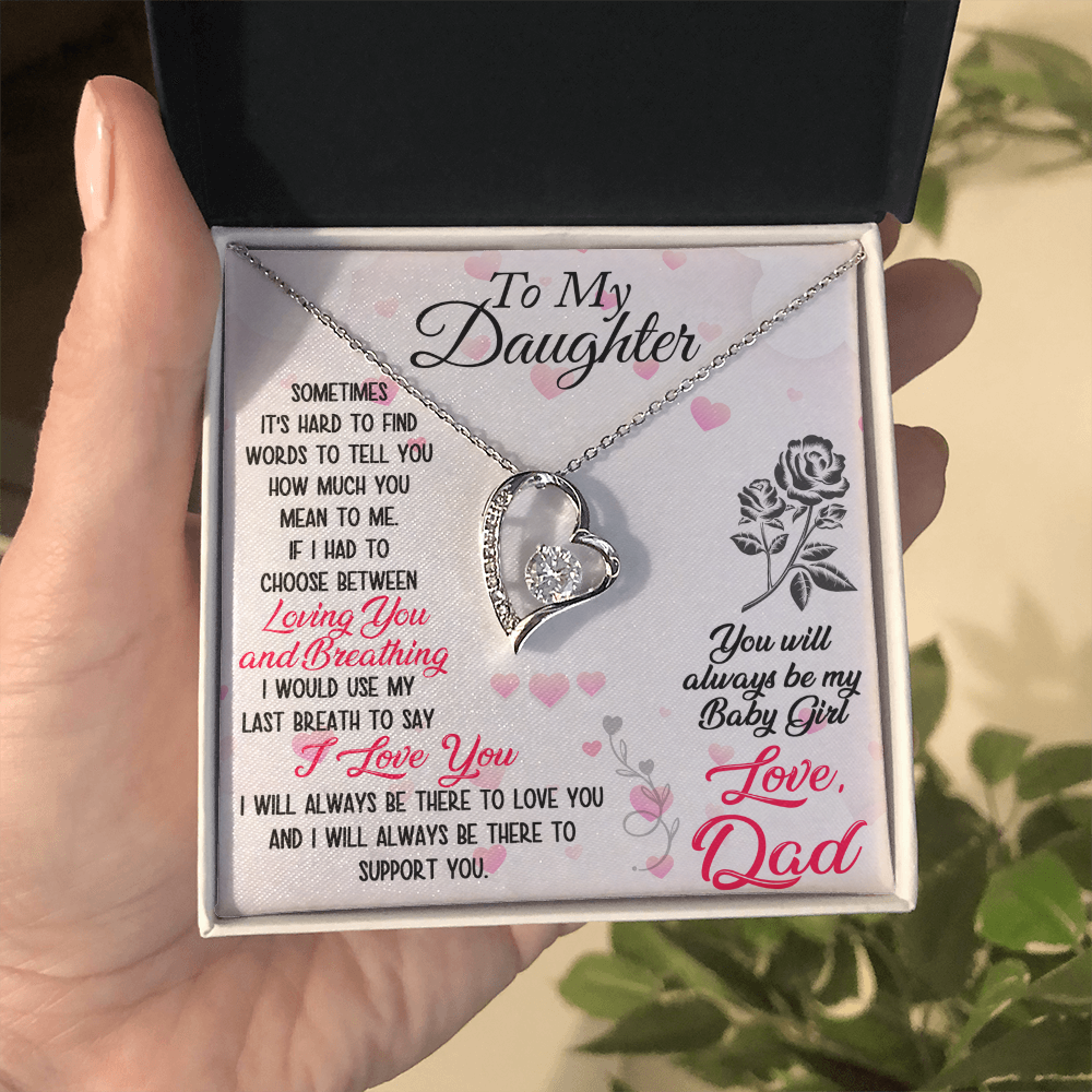 Proud Dad to Daughter Forever Love Necklace Gift for Birthday, Christmas, Back to School, Wedding or any Special Occasions. Best Gift from Father