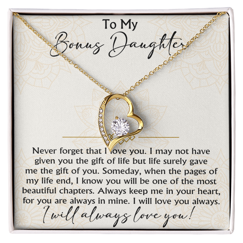 To My Bonus Daughter Forever Love Heart necklace - Birthday Xmas Gift from Bonus Mom Dad