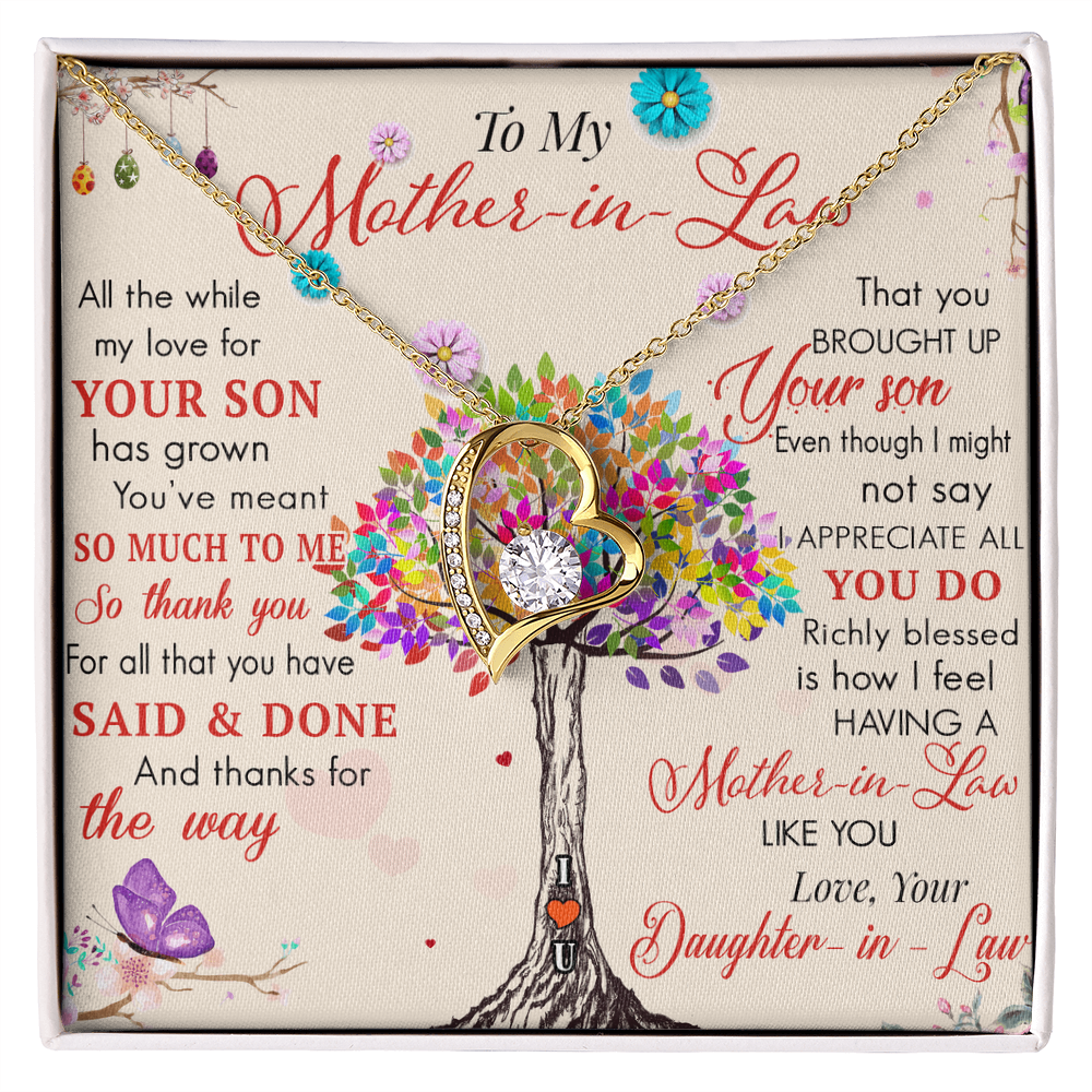 To My Mother in Law Forever Love Heart Necklace - Luxury Family Matching Gift from Daughter in Law for Birthday, Mother's Day, Christmas, or any Special Occasion