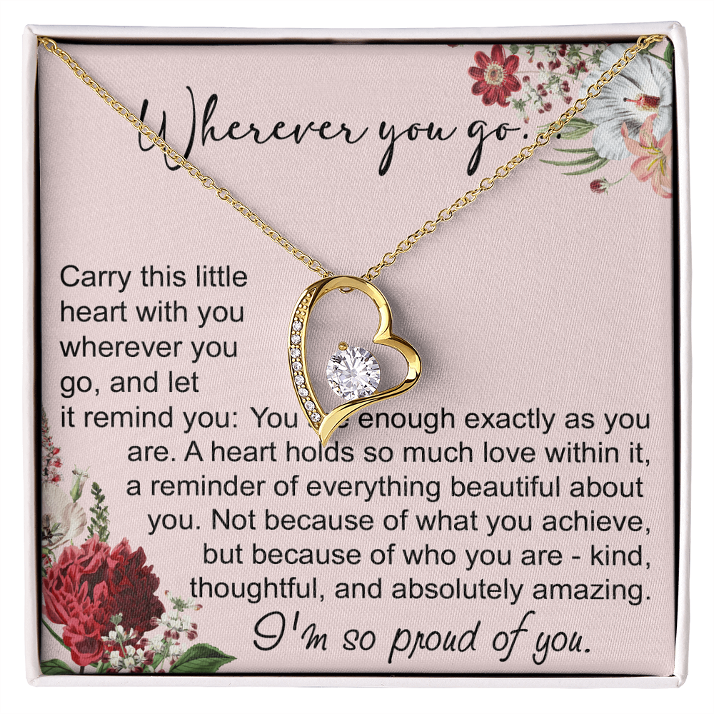 Off To College Forever Heart Necklace For Daughter, Going Away Gift, Long Distance Keepsake