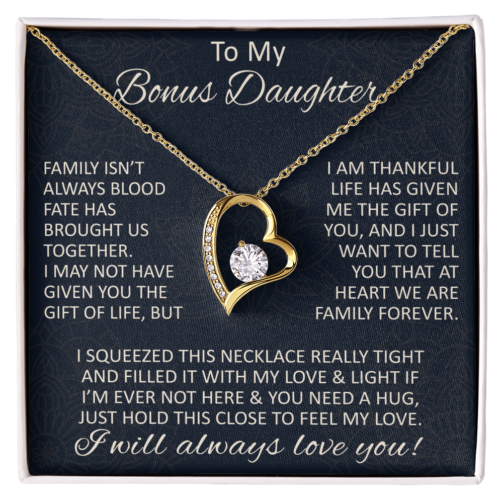 Love Gift for Bonus Daughter - Forever Love Necklace from Step Mom Step Dad for Birthday Christmas or any Special Occasion.