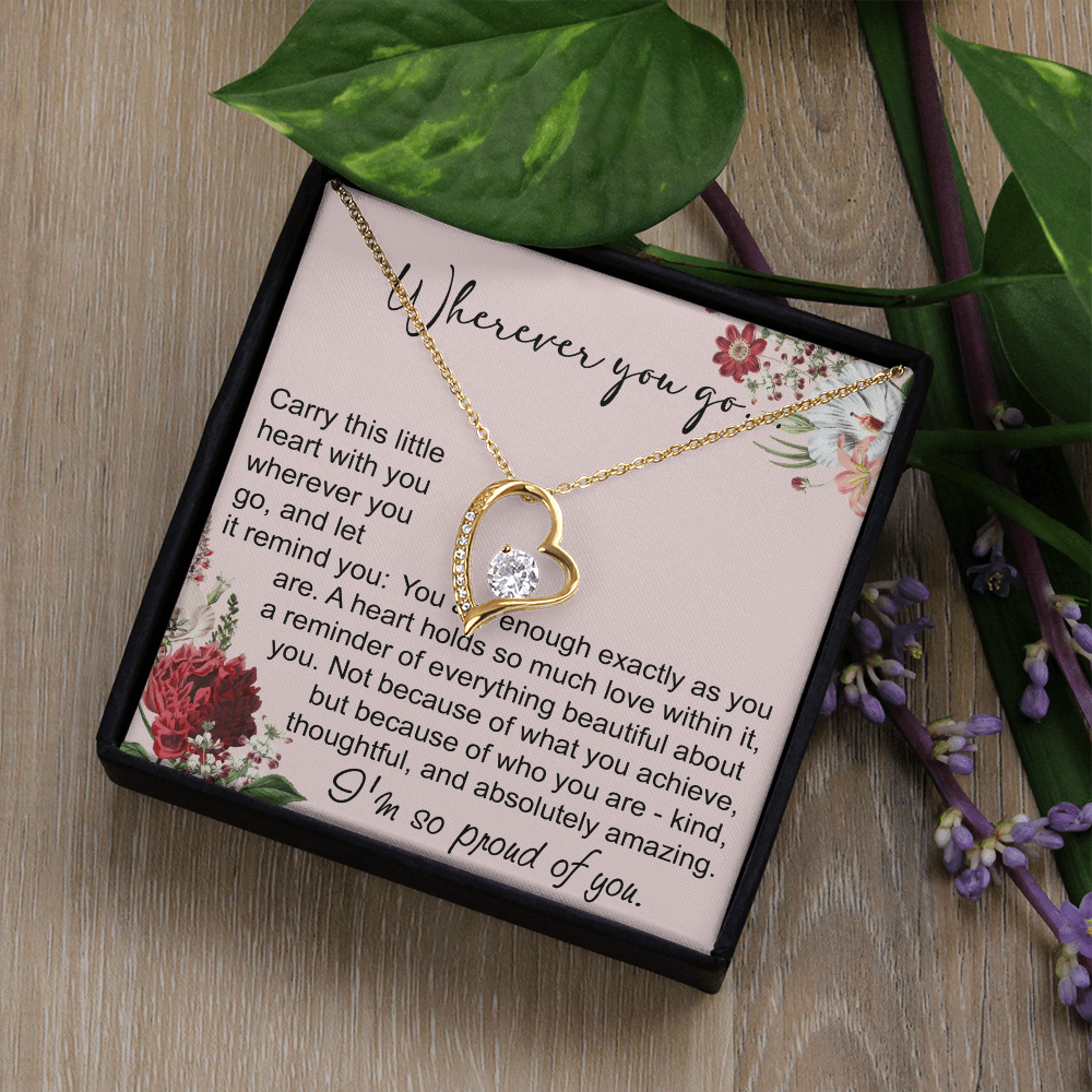 Off To College Forever Heart Necklace For Daughter, Going Away Gift, Long Distance Keepsake