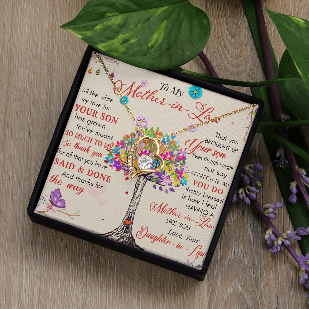 To My Mother in Law Forever Love Heart Necklace - Luxury Family Matching Gift from Daughter in Law for Birthday, Mother's Day, Christmas, or any Special Occasion