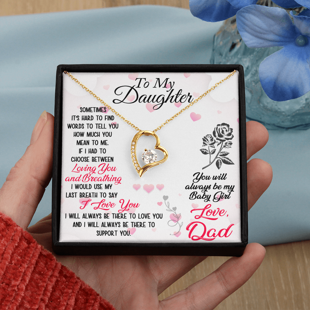 Proud Dad to Daughter Forever Love Necklace Gift for Birthday, Christmas, Back to School, Wedding or any Special Occasions. Best Gift from Father