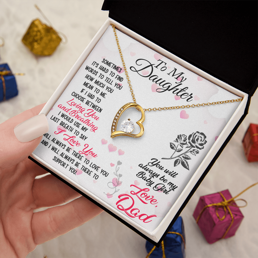 Proud Dad to Daughter Forever Love Necklace Gift for Birthday, Christmas, Back to School, Wedding or any Special Occasions. Best Gift from Father