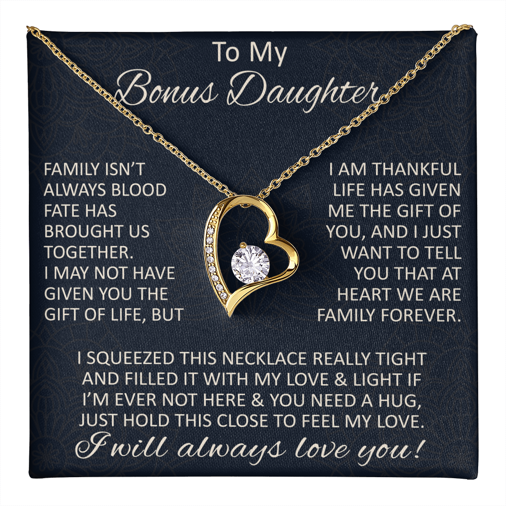 Love Gift for Bonus Daughter - Forever Love Necklace from Step Mom Step Dad for Birthday Christmas or any Special Occasion.