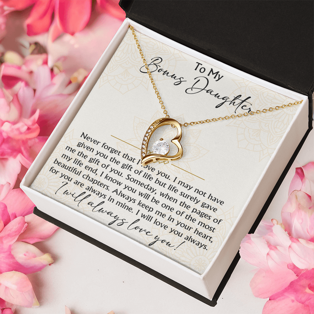 To My Bonus Daughter Forever Love Heart necklace - Birthday Xmas Gift from Bonus Mom Dad