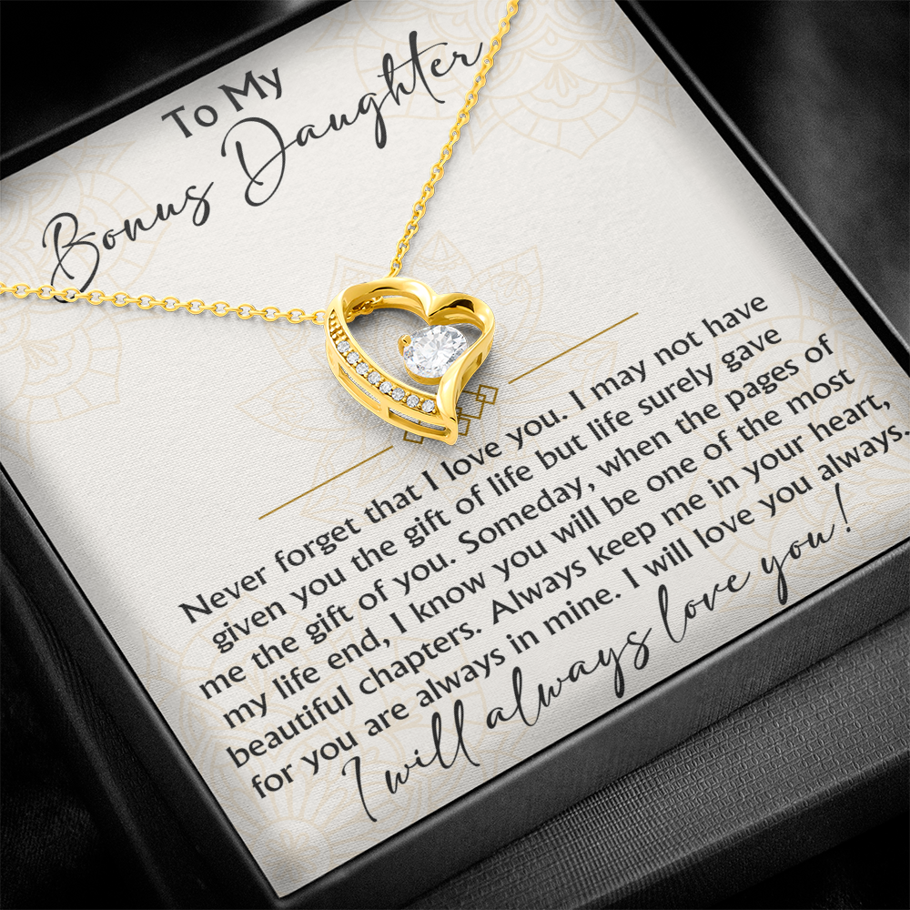To My Bonus Daughter Forever Love Heart necklace - Birthday Xmas Gift from Bonus Mom Dad