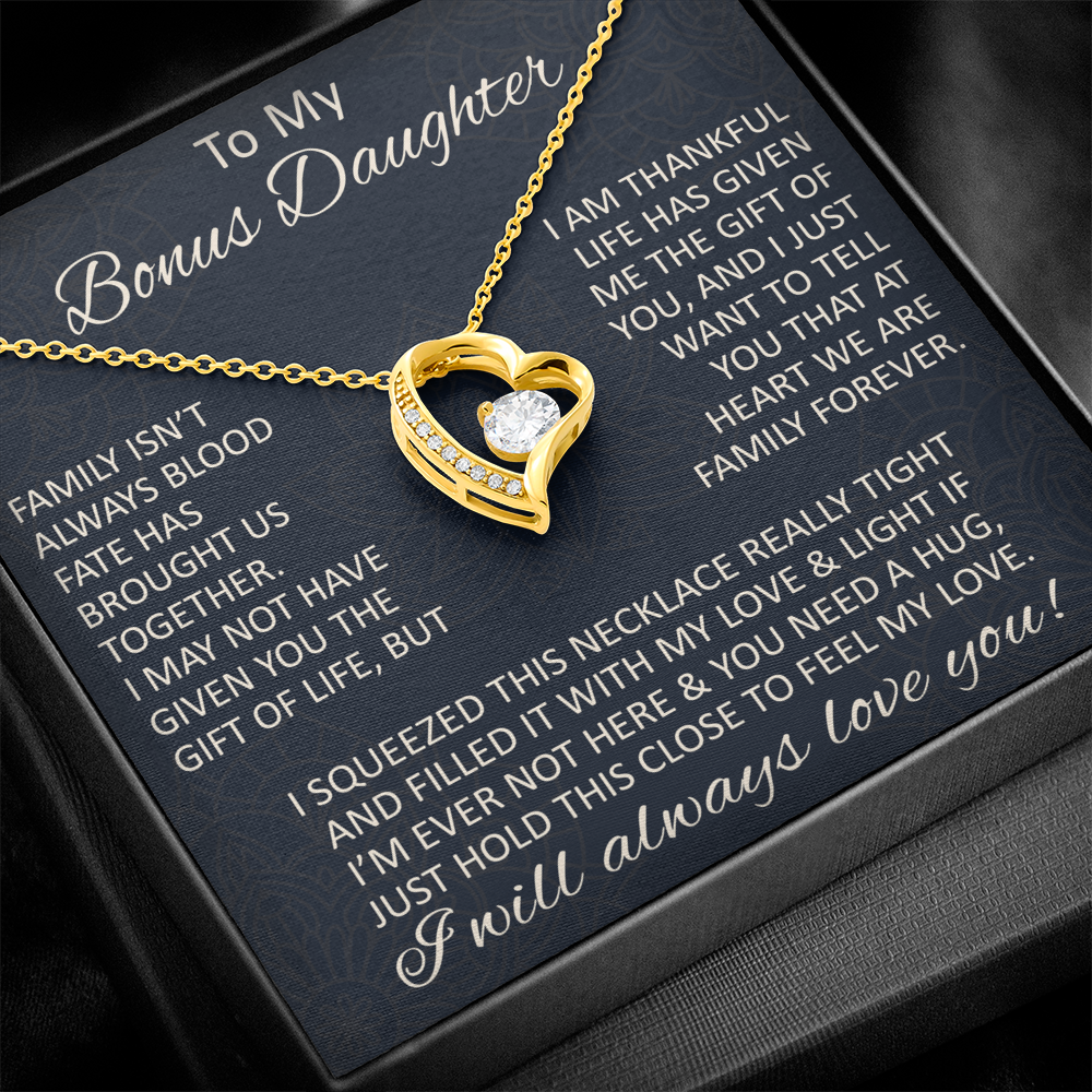 Love Gift for Bonus Daughter - Forever Love Necklace from Step Mom Step Dad for Birthday Christmas or any Special Occasion.
