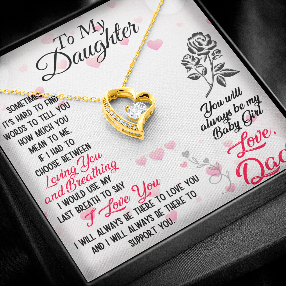 Proud Dad to Daughter Forever Love Necklace Gift for Birthday, Christmas, Back to School, Wedding or any Special Occasions. Best Gift from Father