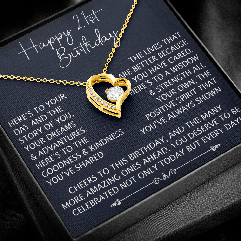 21st Birthday Gift for Her, Forever Love Heart Necklace, 21st Birthday Jewelry, Turning 21 Keepsake Gift