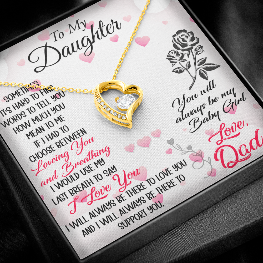 Proud Dad to Daughter Forever Love Necklace Gift for Birthday, Christmas, Back to School, Wedding or any Special Occasions. Best Gift from Father