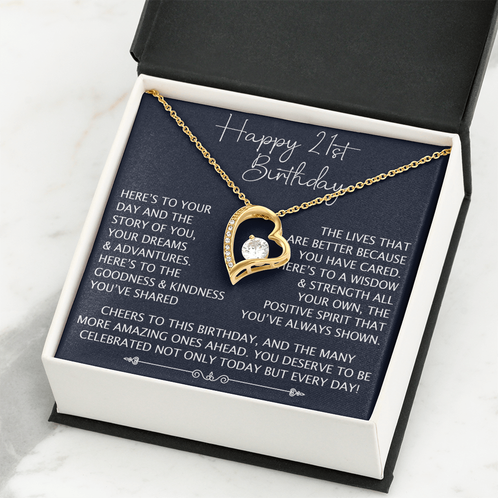21st Birthday Gift for Her, Forever Love Heart Necklace, 21st Birthday Jewelry, Turning 21 Keepsake Gift