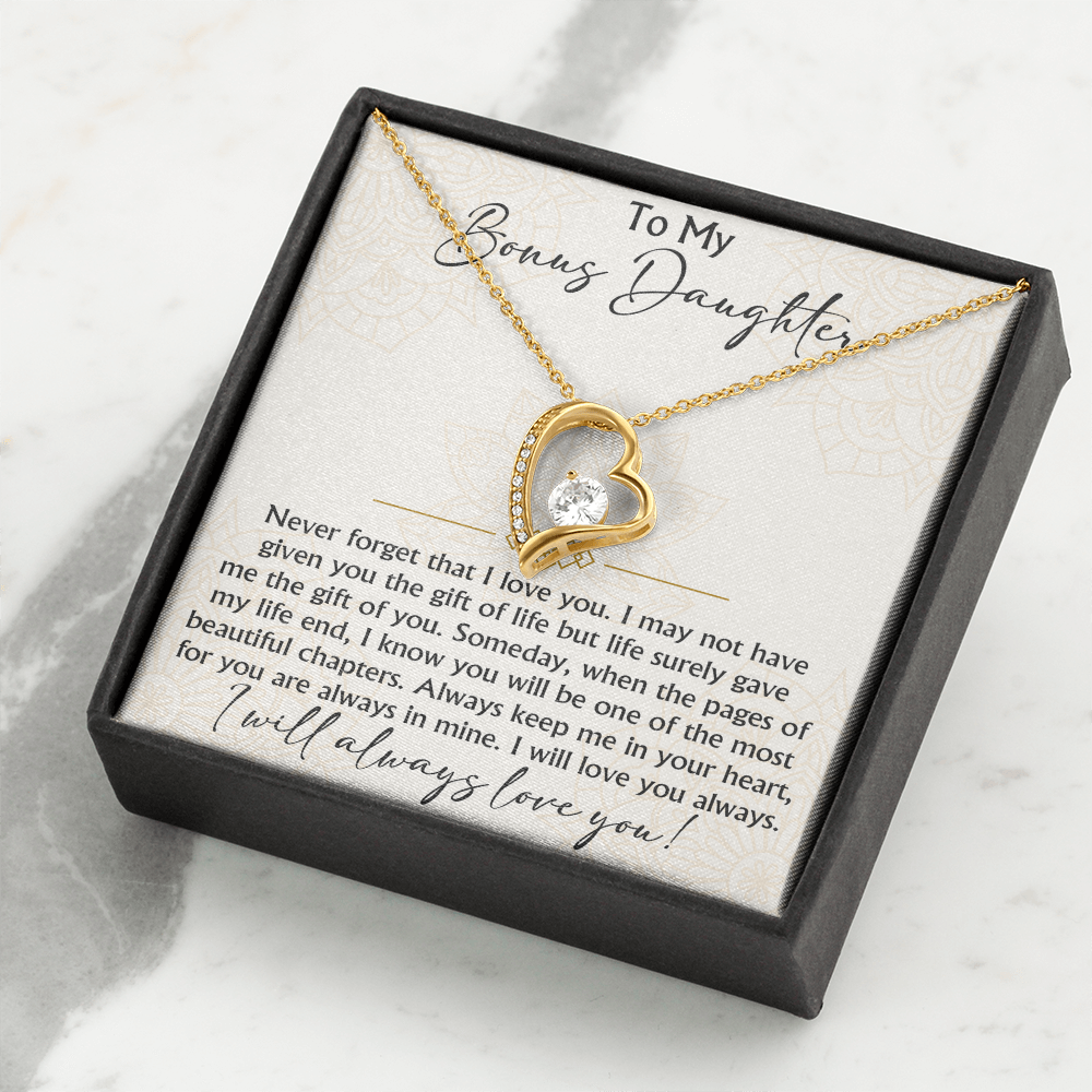 To My Bonus Daughter Forever Love Heart necklace - Birthday Xmas Gift from Bonus Mom Dad