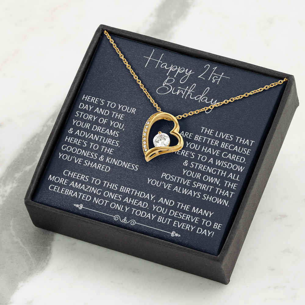 21st Birthday Gift for Her, Forever Love Heart Necklace, 21st Birthday Jewelry, Turning 21 Keepsake Gift