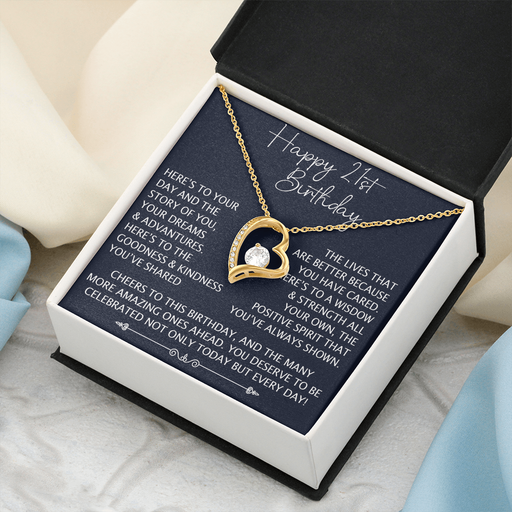 21st Birthday Gift for Her, Forever Love Heart Necklace, 21st Birthday Jewelry, Turning 21 Keepsake Gift