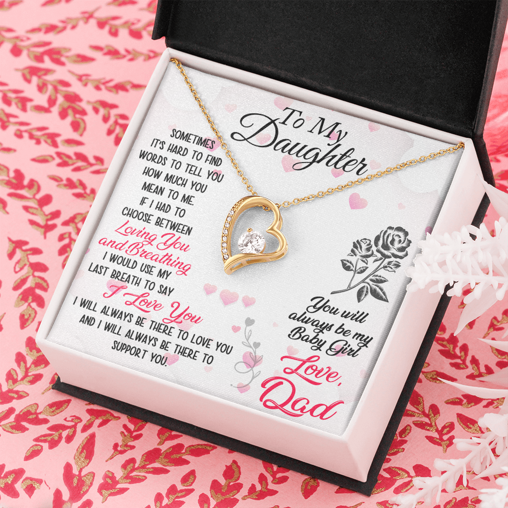 Proud Dad to Daughter Forever Love Necklace Gift for Birthday, Christmas, Back to School, Wedding or any Special Occasions. Best Gift from Father