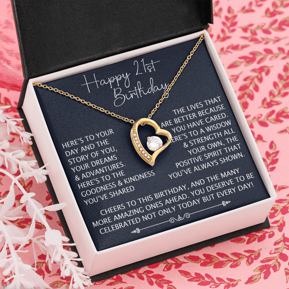 21st Birthday Gift for Her, Forever Love Heart Necklace, 21st Birthday Jewelry, Turning 21 Keepsake Gift