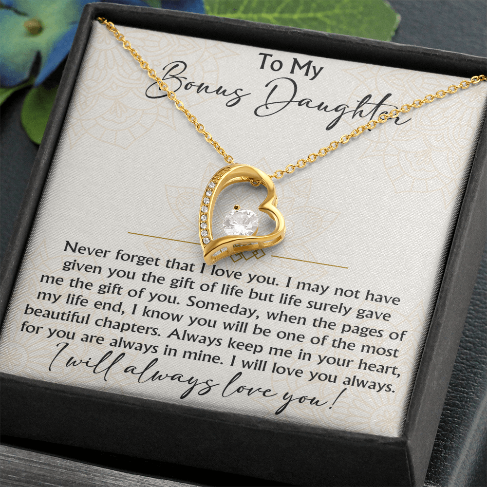 To My Bonus Daughter Forever Love Heart necklace - Birthday Xmas Gift from Bonus Mom Dad