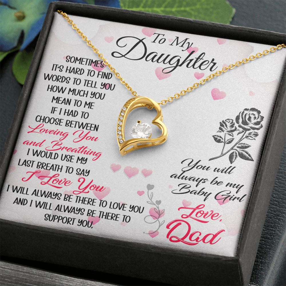 Proud Dad to Daughter Forever Love Necklace Gift for Birthday, Christmas, Back to School, Wedding or any Special Occasions. Best Gift from Father