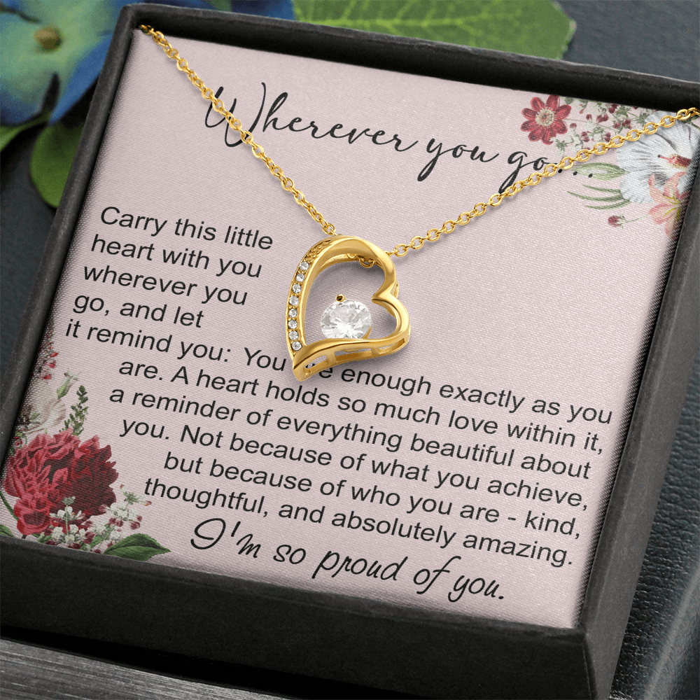 Off To College Forever Heart Necklace For Daughter, Going Away Gift, Long Distance Keepsake