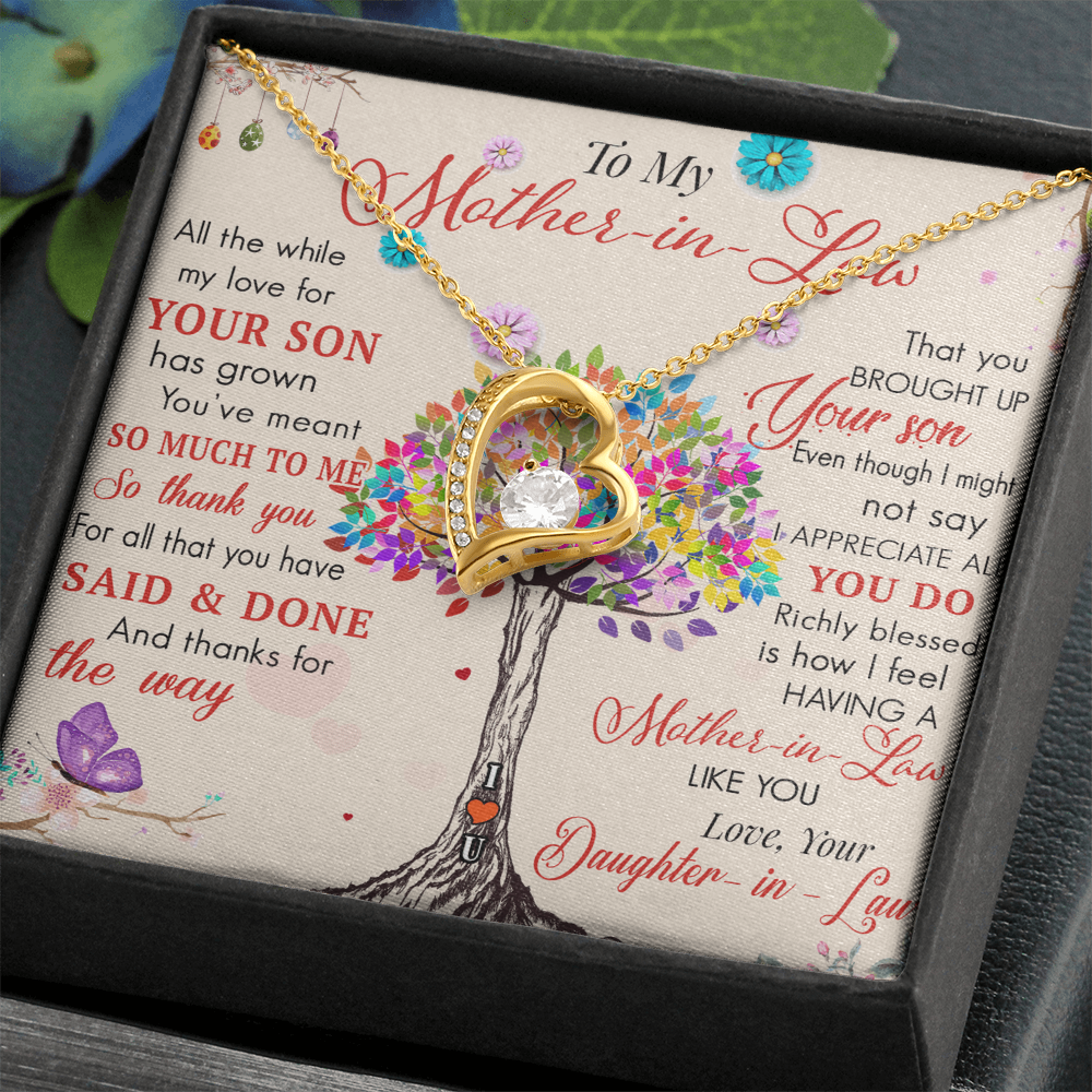 To My Mother in Law Forever Love Heart Necklace - Luxury Family Matching Gift from Daughter in Law for Birthday, Mother's Day, Christmas, or any Special Occasion
