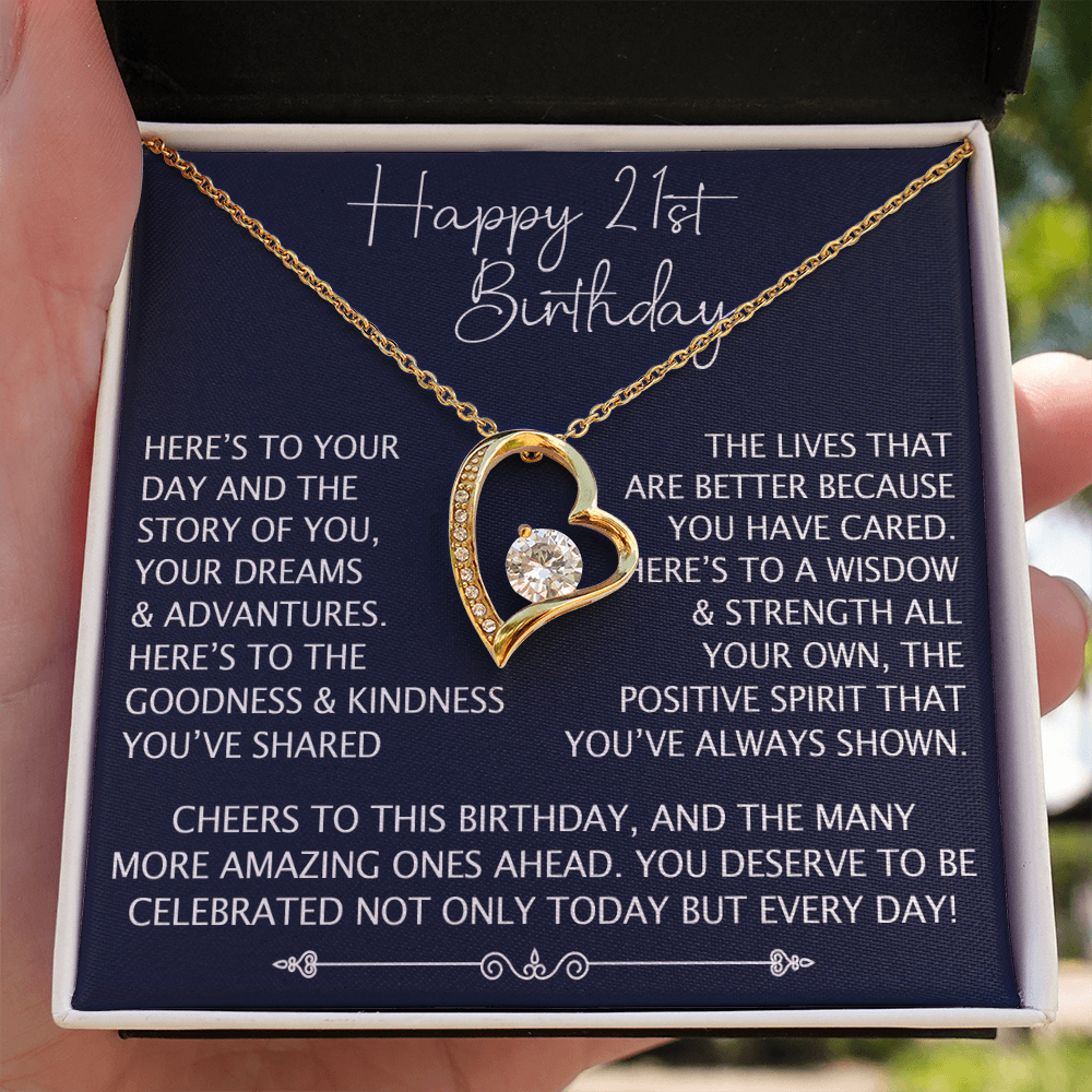 21st Birthday Gift for Her, Forever Love Heart Necklace, 21st Birthday Jewelry, Turning 21 Keepsake Gift