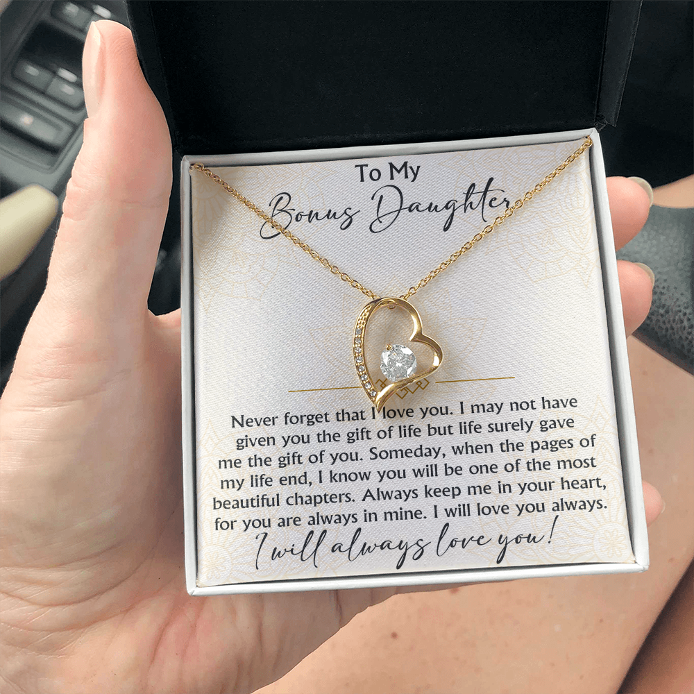 To My Bonus Daughter Forever Love Heart necklace - Birthday Xmas Gift from Bonus Mom Dad