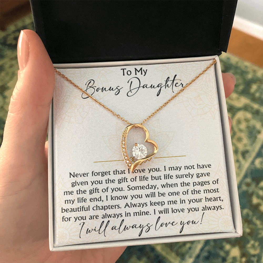 To My Bonus Daughter Forever Love Heart necklace - Birthday Xmas Gift from Bonus Mom Dad